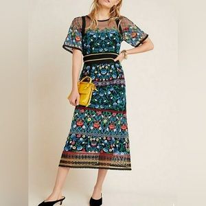 Anthropologie Esther Embroidered Dress Black Motif
